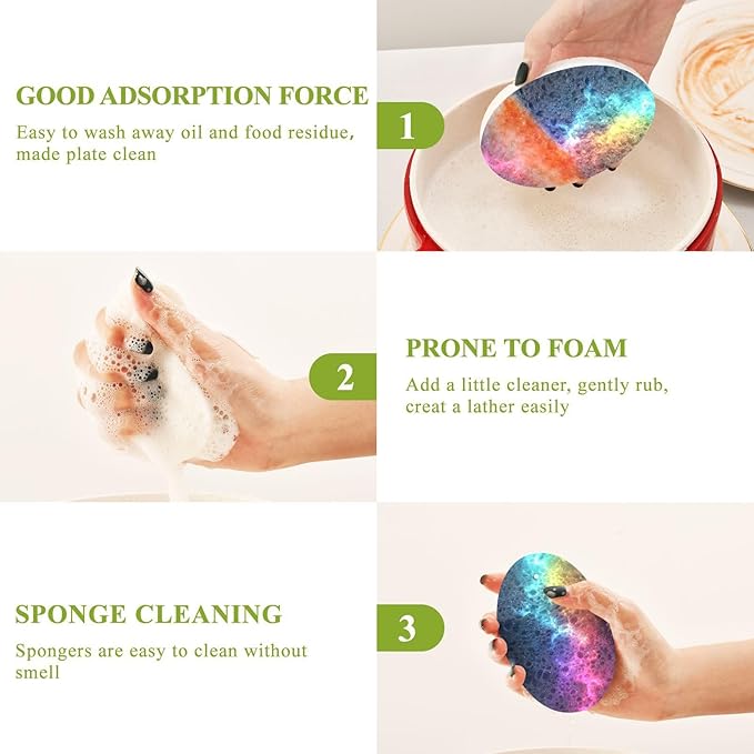 Galaxy Kitchen Scrub Sponges, Pop-up Kitchen Cleaning Sponges Reusable Dish Washing Sponges for Bathroom Household Cleaning 3 Pack - Non Scratch Scrubber