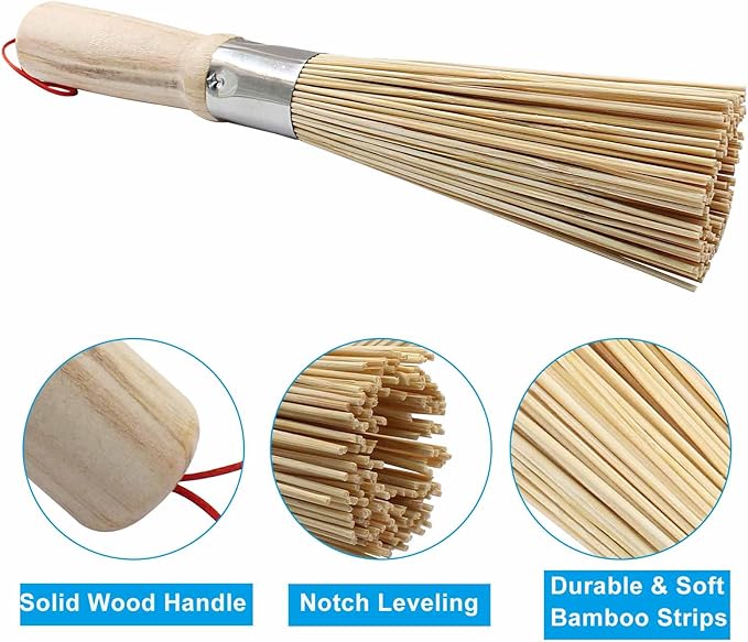 2 Pack Natural Bamboo Wok Brush, Traditional Kitchen Pan Cleaning Brush Bamboo Scrubber Scrub Brush Bamboo Pot Brush, 10-Inch Length