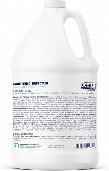 BRIOTECH Sanitizer Disinfectant Hypochlorous, Kill 99.99% of Viruses & Bacteria, Control Mold, Eliminate Odor, Gentle for Nursery & Play Rooms, Food Contact Surface Sanitizer, 1 Gallon Refill