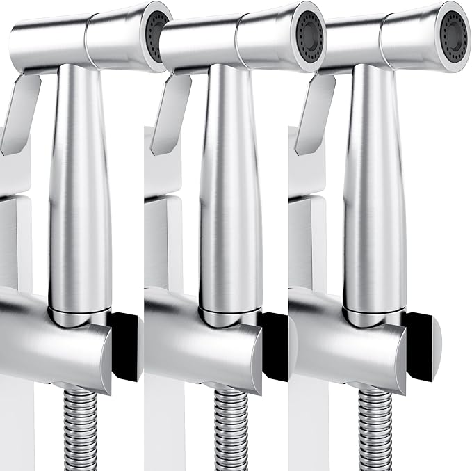Purrfectzone 3 Pack Bidet Sprayer for Toilet, Handheld Kit, Easy-to-Install Toilet Shattaf Set, Hand Held Stainless Steel shower with Adjustable Flow, Cloth Diaper wash