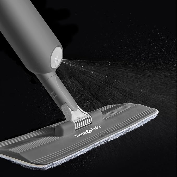 True & Tidy Spray Mop for Floor Cleaning Wet Spray Mop with 12 oz Refillable Bottle and 4 Washable Microfiber Pads Home or Commercial Use Dry Wet Flat Mop for Hardwood Laminate Wood Ceramic (Gray)