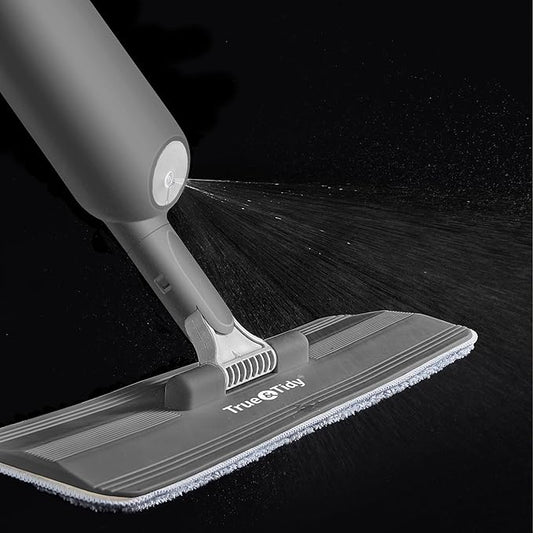 True & Tidy Spray Mop for Floor Cleaning Wet Spray Mop with 12 oz Refillable Bottle and 4 Washable Microfiber Pads Home or Commercial Use Dry Wet Flat Mop for Hardwood Laminate Wood Ceramic (Gray)