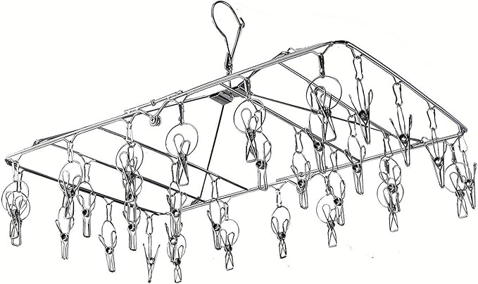 KK5 Stainless Steel Clothes Drying Racks Laundry Drip Hanger Laundry Clothesline Hanging Rack Metal Clothespins Rectangle for Drying Clothes, Towels, Underwear, Lingerie, Socks - 52Clips