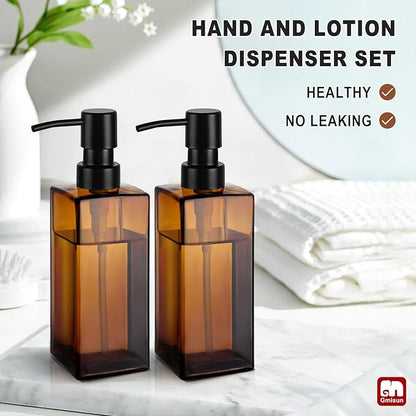 GMISUN Amber Glass Soap Dispenser, Hand Soap Dispenser with Stainless Steel Pump for Bathroom, 12 fl oz/350ml Refillable Dish Dispensers for Kitchen, Modern Liquid Lotion Bottles for Countertop
