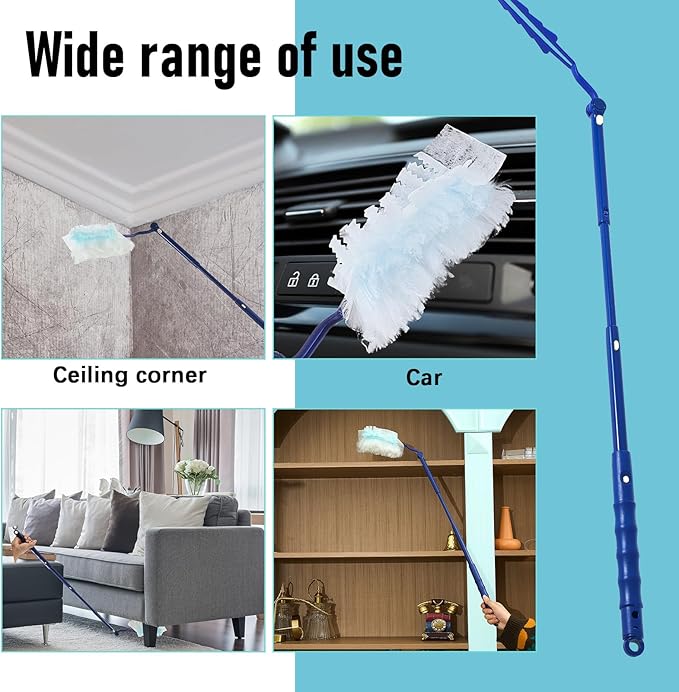 Colingmill 8 Pcs 3 ft Replacement Handles Compatible with Duster Refills, Extendable Long Extended Handle Only, Adjustable Length for Ceiling Fans, Blinds, Shelves, Windows (Blue)