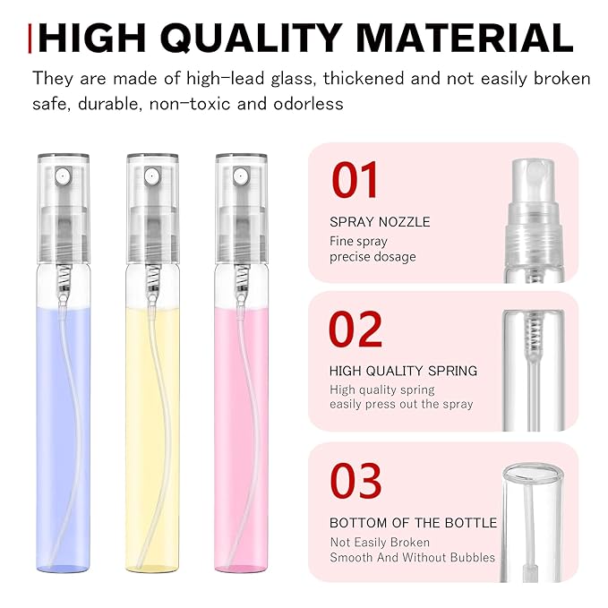 Mini Spray Bottle 10ml, Refillable Glass Spray Bottle, Glass Bottle Atomizer, Perfume Mouthwash Atomizer for Cleaning Refillable Container for Travel, Essential Oils, Perfume 40 Pcs, 10ml
