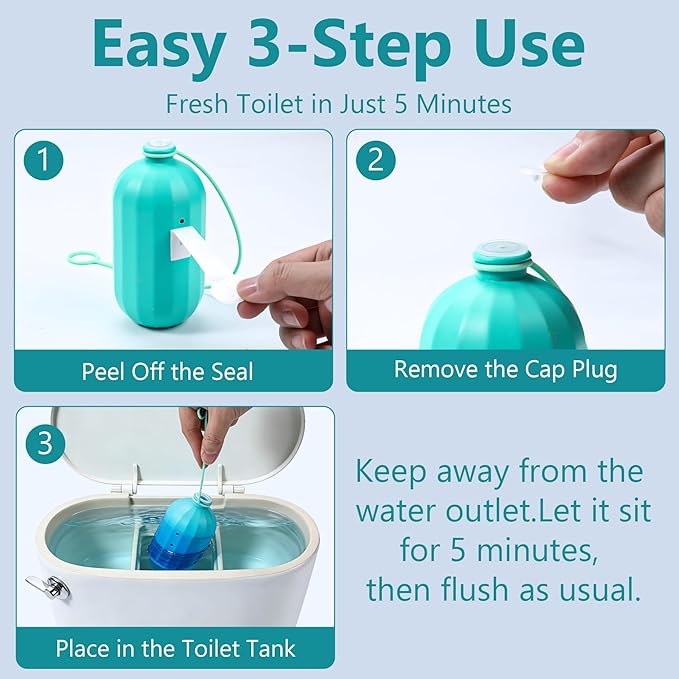 Automatic toilet bowl cleaner, odor removal Stain removal Makes toilet bowls look new with a light, fresh scent