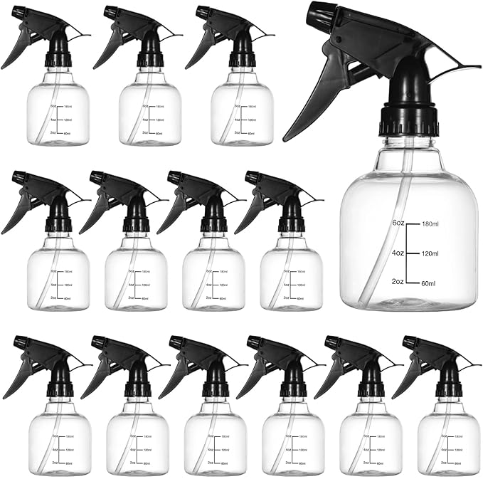 24 Pcs Empty Refillable Spray Bottles, 8 oz Small Leak-Proof Sprayers, Dual Scale Plastic Spray Bottles with Adjustable Nozzle for Hair Care Cleaning Gardening