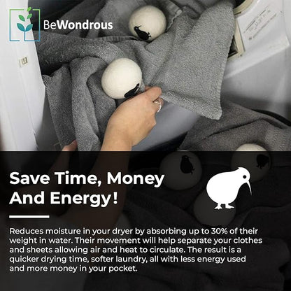 Wool Dryer Balls XL, 100% New Zealand Organic Wool - Reusable Natural Fabric Softener for Laundry, Dryer Sheets Alternative - Prevent Wrinkles and Anti Static (White, 6-Pack)