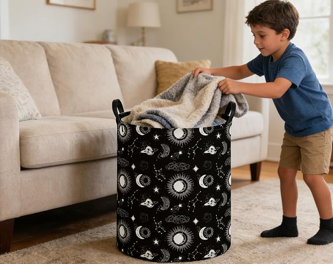 Kids Laundry Basket Star Hamper for Nursery Hamper Cute Kids Storage Bin Room Decor for Home(Black)