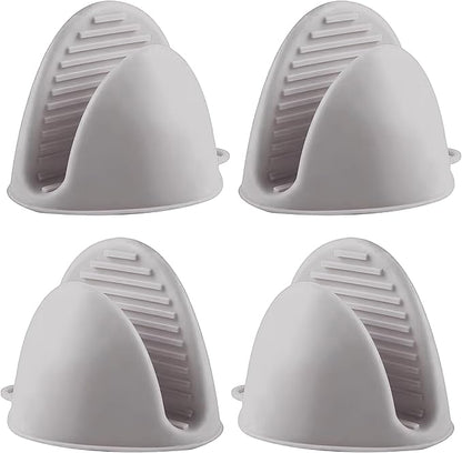 2 Pairs All Gray Mini Silicone Oven Gloves, Mini Finger Protector Pot Holder for Kitchen,Cooking,Baking,BBQHeat Resistant Gloves，can be Washed in The Dishwasher