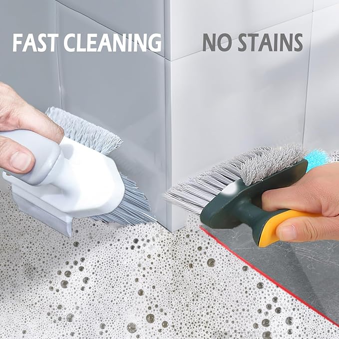 Alnorte 4 in 1 Grout Cleaning Brush with Scrape, V Shape Grout Cleaner for Tile Floors, Bathroom, Corner, Baseboard, Kitchen, Shower with Stiff Bristles (White)