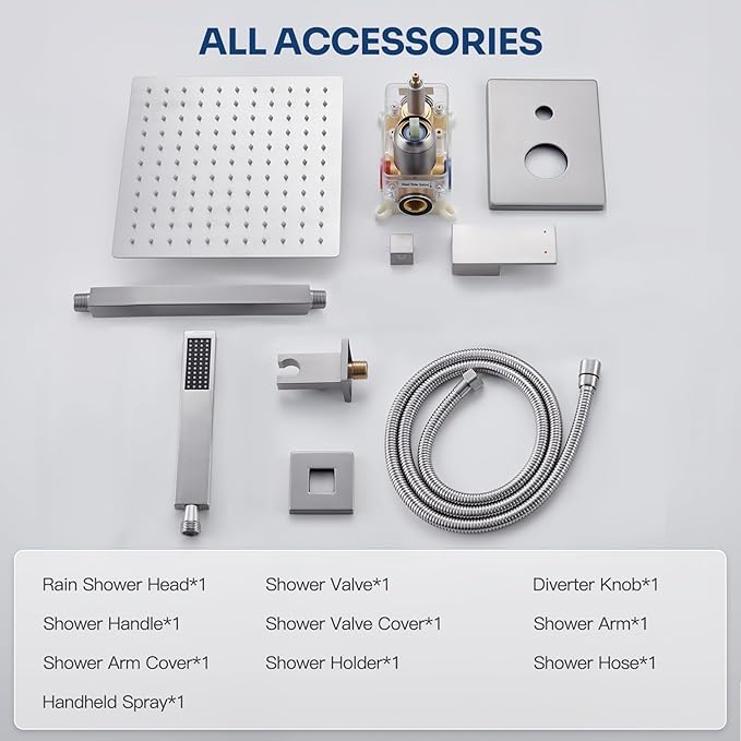 Ceiling Mount Shower System, Shower Faucet Set with 12-Inch Rain Showerhead and Handheld Spray Combo, High-Pressure Showerheads Set with Valve and Trim Kit, Brushed Nickel