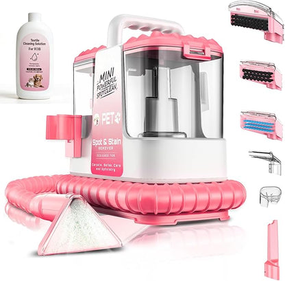 Portable Carpet & Upholestery Cleaner Machine for Pets, Spot, Stain, Couch Cleaner Machine with Powerful Suction and and Cleaning Solution, Car/Auto Detailer, Lightweight Compact Design, Pink