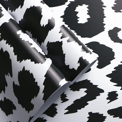 Ismoon Delicate Black and White Peel and Stick Wallpaper 17.3"X118" Leopard Wallpaper Modern White Contact Paper Thickened Removable Self-Adhesive Wall Paper for Home Decoration Vinyl Film Roll