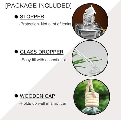 7 Pcs 8ml Hanging Car Air Freshener Diffuser,Empty Black Gradient Glass Essential Diffuser Oil Aromatherapy Fragrance Perfume Pendant Glass Vials with Wooden Caps (Diamond, 8ml)