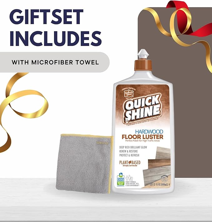 Quick Shine Hardwood Floor Luster Liquid 27 oz Bundle with Microfiber Cloth - Restores Richness & Beauty - Carnauba Protection - Hardwood Floor Polish - Long-Lasting Shine - (3 Items)