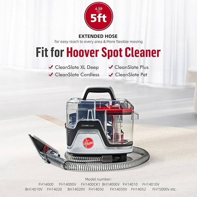 Upgrade XL Version Extension Hose Attachment Compatible with Hoover Clean Slate & Spotless Carpet Cleaner FH15000V, FH11300, FH14000, FH14000V, BH14000V, 60 Inch Carpet Cleaner Tube Replacement Parts