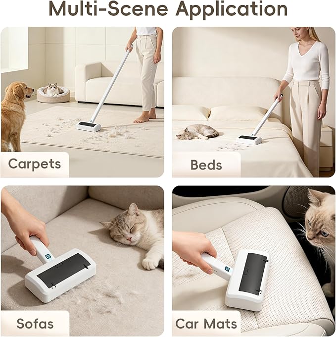 Pet Hair Remover for Carpet, Electric Lint Roller Adjustable Handle Reusable Carpet Rake Dog Cat Hair Removal Tool for Carpets, Rugs, Furniture
