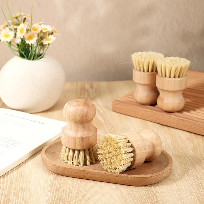 12 Packs Bamboo Dish Scrub Brushes, Wok Brush, Wooden Scrubbers Set Bamboo Scrub Brush Clean Pan for Kitchen Sink Cleaning Cast Iron Pots and Pans