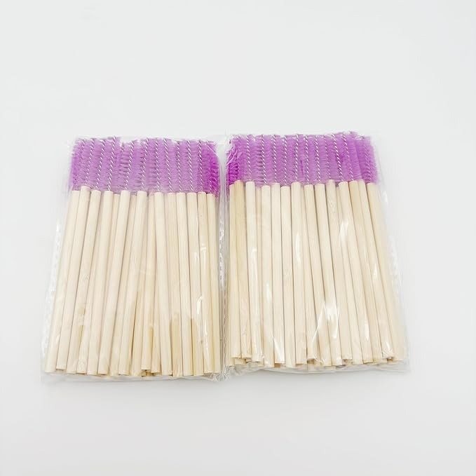 100 Pcs Disposable Wood Mascara Wands Bamboo Spoolies Brush for Eyelash Extensions, Spooly Eyebrow Brushes Lash Wand Applicator Stick (Purple)