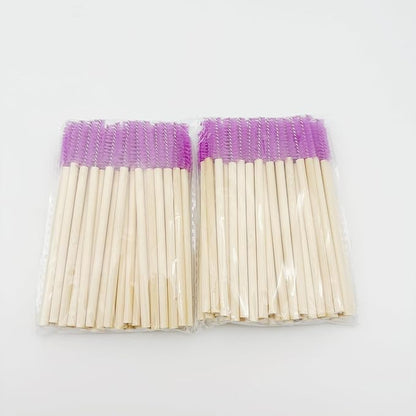 100 Pcs Disposable Wood Mascara Wands Bamboo Spoolies Brush for Eyelash Extensions, Spooly Eyebrow Brushes Lash Wand Applicator Stick (Purple)