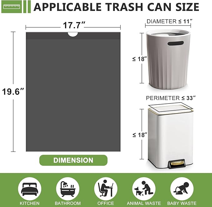 231 Count-Small Trash Bags,4 Gallon Trash Bag Drawstring,Bathroom Garbage Bags,Tear-Free Garbage Bags,Plastic Wastebasket Liners for Toilet Home Office and Bedroom(Black）