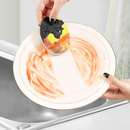Black Cat Kitchen Scrub Sponges, Pop-up Kitchen Cleaning Sponges Reusable Dish Washing Sponges for Bathroom Household Cleaning 3 Pack - Non Scratch Scrubber