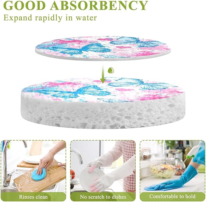 Butterfly Kitchen Scrub Sponges, Pop-up Kitchen Cleaning Sponges Reusable Dish Washing Sponges for Bathroom Household Cleaning 3 Pack - Non Scratch Scrubber