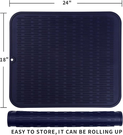 MicoYang Silicone Dish Drying Mat for Multiple Usage,Easy clean,Eco-friendly,Heat-resistant Silicone Mat for Kitchen Counter or Sink,Refrigerator or Drawer Liner Navy Blue 2XL 24 inches x 18 inches