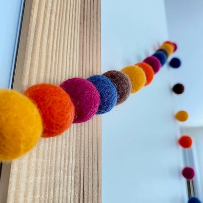 Happy Harvest Garland Wool Felt Balls - 100% Handmade Pom Poms - (50) Pure New Zealand Wool Felt Balls - DIY Pompoms - Approximately 1" Size - Drawstring Muslin Bag