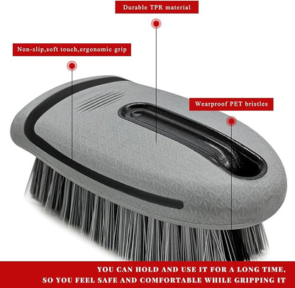 Carpet and Upholstery Cleaning Brush, Stiff Bristle Detailing Scrubber for Car Interior & Home, Portable Ergonomic Scrub Brushes for Floor Mat Carpet Leather Seat Couch (Gray)