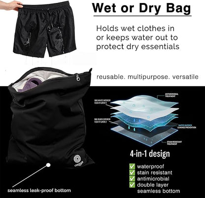 Waterproof Sweaty Clothes Bag Antimicrobial Wet Dry Pouch Inhibits Bacteria & Smelly Odor from Dirty Sport Laundry & Swimsuits for Fresh Gym Bag & Travel Luggage 14.5 X 17 inch Eco Made In USA