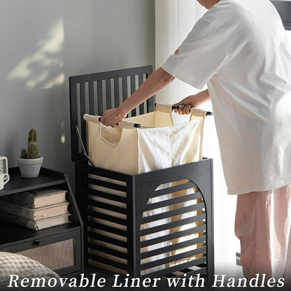 Laundry Hamper with Lid,Bamboo Large Waterproof Clothes Laundry Basket,Removable Washing Bags with Handles,clothes basket (Black)