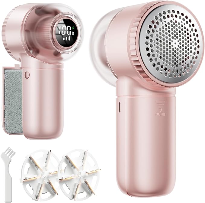 X-Large Fabric Shaver with Lint Brush, Rechargeable Lint Shaver with Digital Display, 3-Speeds, 6-Leaf Blades, 1200mAh Electric Lint Remover Sweater Shaver for Removing Fuzz and Pill