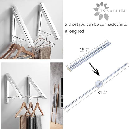 IN VACUUM Clothes Drying Rack Folding Indoor, Folding Drying Racks for Laundry Room Closet Storage Organization, Aluminum, Easy Installation (2 Racks with Rod, Sliver)