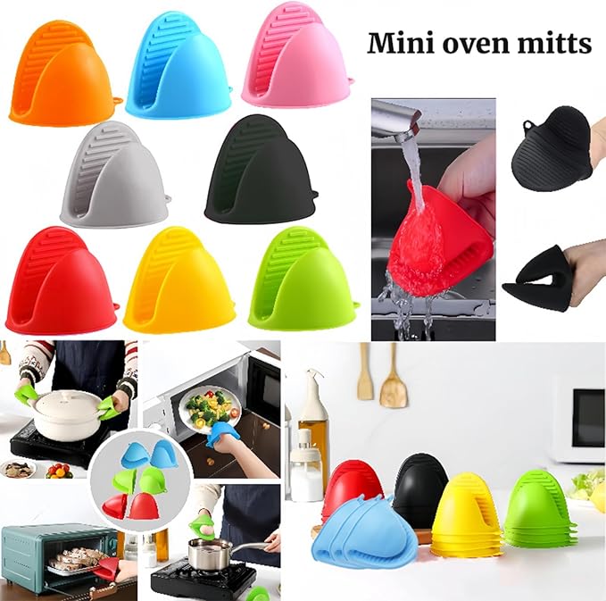 1 Pair Gray,Mini Silicone Oven Gloves, Mini Finger Protector Pot Holder for Kitchen,Cooking,Baking,BBQHeat Resistant Gloves，can be Washed in The Dishwasher