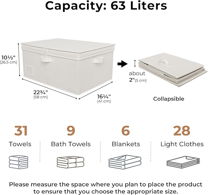 GRANNY SAYS Fabric Storage Bins with Lids, Decorative Storage Boxes, Closet Basket for Shelves, Extra Large Storage Bins for Clothes, Toy Storage Chest, Ivory, 2-Pack