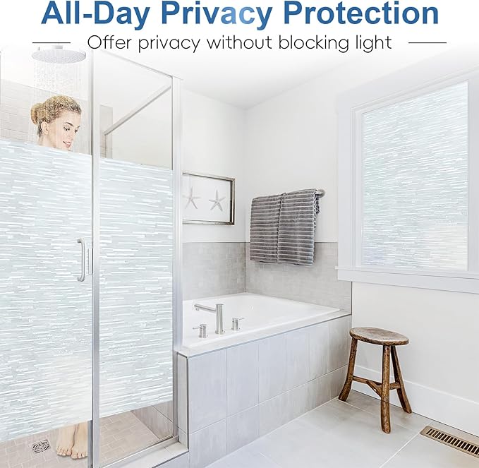 Frosted Glass Window Privacy Film Decorative, Bathroom Window Privacy Film for Glass Windows Cover, Static Cling, Removable, Reusable, Anti-UV, Anti-Glare, Heat Blocking, 17.5 Inch by 78.74 Inch