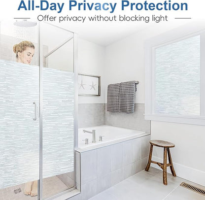 Frosted Glass Window Privacy Film Decorative, Bathroom Window Privacy Film for Glass Windows Cover, Static Cling, Removable, Reusable, Anti-UV, Anti-Glare, Heat Blocking, 17.5 Inch by 78.74 Inch