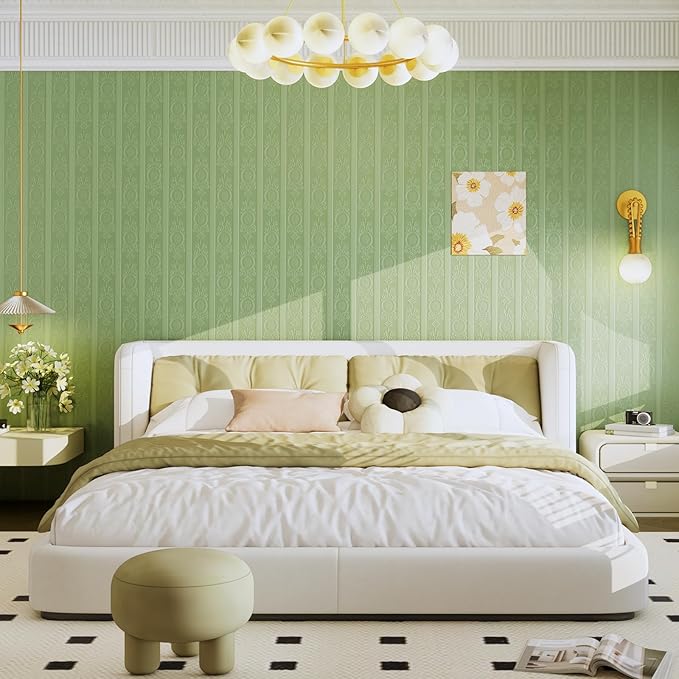 JiffDiff Wallpaper Peel and Stick Textured,3D Embossed Wall Paper Stick on Wallpaper Modern Waterproof Self Adhesive Contact Paper(17.3" x 1200",Green)