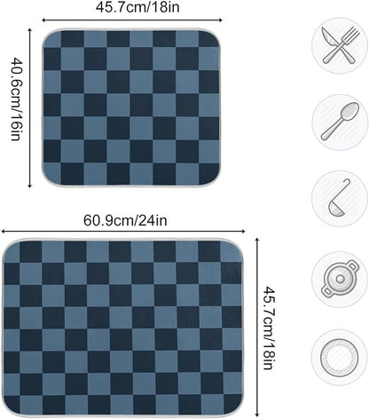Buffalo Plaid Navy Blue Dish Drying Mat for Kitchen Countertop 18x24 Chessboard Rectangle Large Drying Mat Reusable Quick Dry Dish Sink Absorbent Mats Dishwasher Easy Clean Decorative Home Essentials