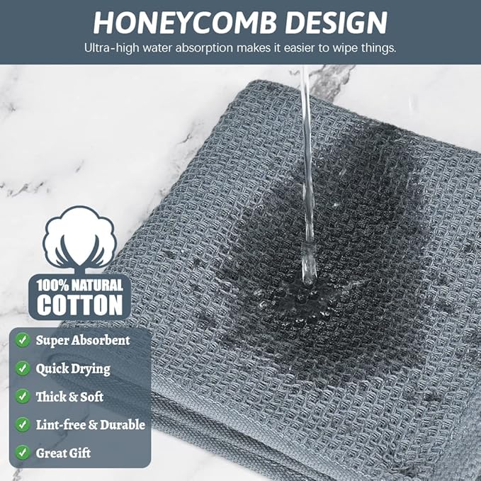 Nialnant Cotton Cleaning Rags,Waffle Weave Kitchen Towels,Absorbent Dish Towels Quick Drying Kitchen Dish Cloths - 12 in x 12 in
