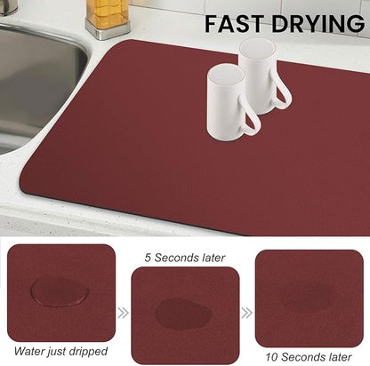 WISELIFE Dish Drying Mat Super Absorbent Drying Mat Large Dish Drying Mats for Kitchen Counter Easy Clean Dish Mat Kitchen Drying Mat18"x 36" Classic Red