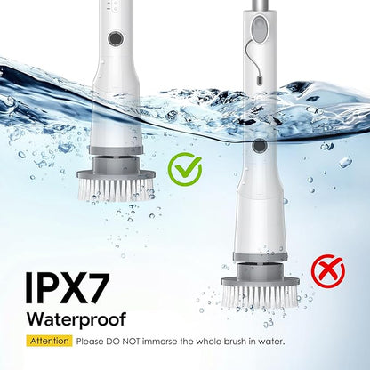 Electric Spin Scrubber, 2026 New Cordless Cleaning Brush, Shower Cleaning Brush with 7 Replaceable Brush Heads, Power Scrubber 3 Adjustable Speeds, Detachable Long Handle & IPX7 Waterproof