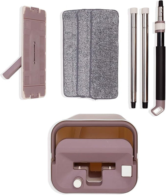 Micro Flat Mop & Bucket System, Hands-Free Wringing Floor Cleaning, 3 Washable & Reusable Microfiber Pads, Wet or Dry Usage on Wood, Marble, Tile, Laminate, Ceramic and Vinyl Floors