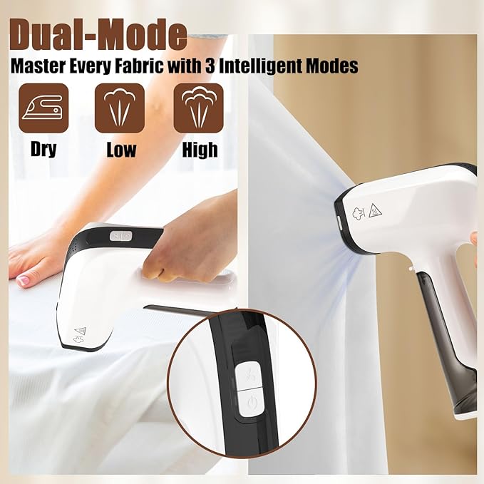 Vacuum Steamer for Clothes, 3200Pa Suction Handheld Clothes Steamer, Dual Mode, LED Display, Portable Travel Steamers for Clothes, Steaming & Ironing 2 In 1, 160ml Water Tank (for 110-120V) - White