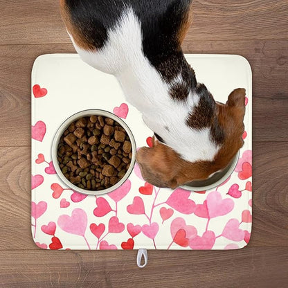 Valentine's Day Dish Drying Mat for Kitchen Counter Pink Love Heart Pattern Drying Mat 16x18 Inch Valentines Holiday Absorbent Dish Drainer Mat Kitchen Accessories