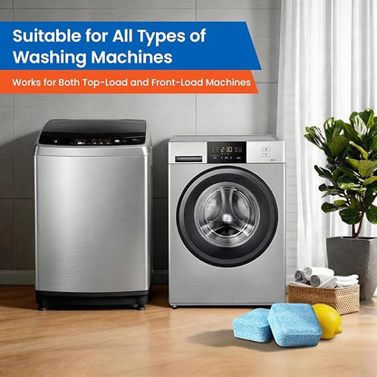 Washing Machine Cleaner tablets, 30 Count - 15 Month Supply, Deep Cleaning Deodorizer for HE Front & Top Loader Laundry Washer, Cleans Inside Drum Pump Valve Hoses, Septic Safe, Lemon Secent