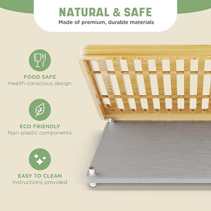 NIUM Stone Drying Mat for Kitchen Counter & Bamboo Rack - 16″x12″ - Diatomaceous Earth Dish drying mat Ultra Absorbent & Fast Drying - EcoFriendly with Non-Slip Pads & Anti-Moisture Design
